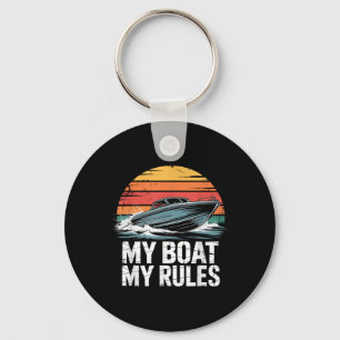 My Boat My Rules Retro Boater Vintage Motor Boatin Key Ring