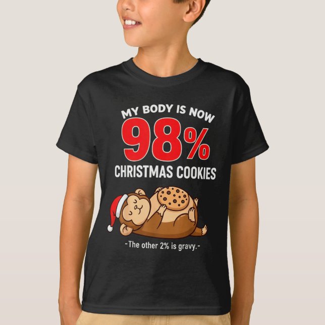 My Body Is 98% Christmas Cookies Funny Monkey Paja T-Shirt (Front)