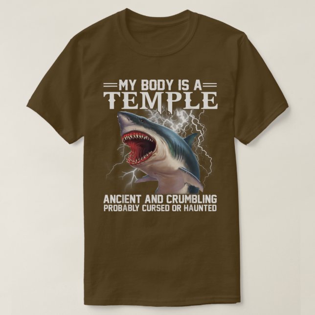 My Body Is A Temple Ancient And Crumbling Shark  T-Shirt (Design Front)