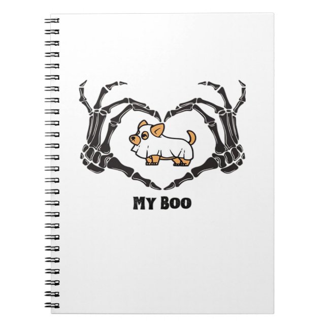 My Boo Chihuahua Costume With Skeleton Heart Hands Notebook (Front)