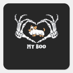 My Boo Chihuahua Costume With Skeleton Heart Hands Square Sticker