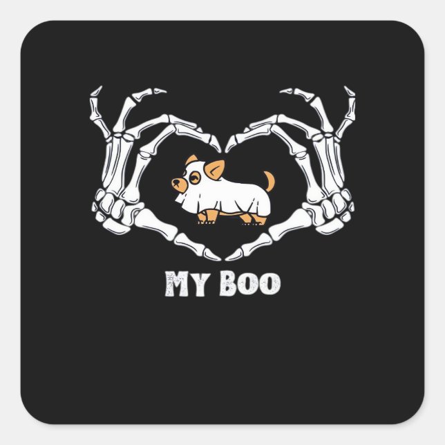 My Boo Chihuahua Costume With Skeleton Heart Hands Square Sticker (Front)
