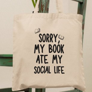My book Ate my Social Life Fun Bookworm Librarian  Tote Bag