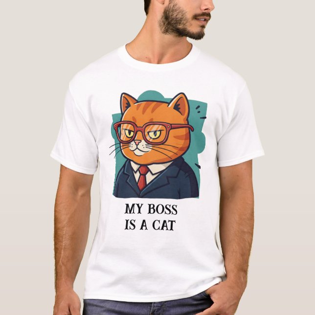 My Boss is a Cat Funny Cat T-Shirt (Front)
