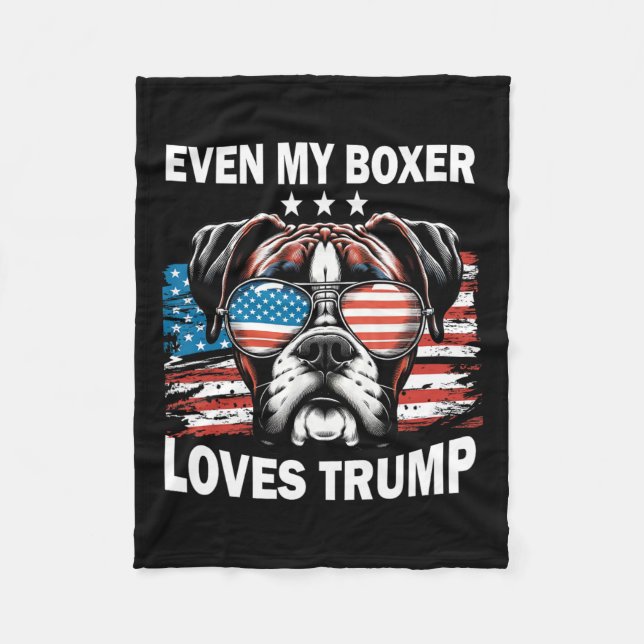 My Boxer Loves Trump  Fleece Blanket (Front)