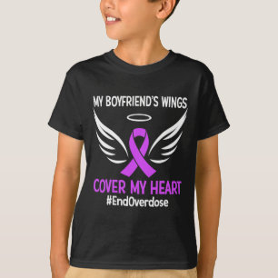 My Boyfriend's Wings Cover My Heart Purple Ribbon  T-Shirt