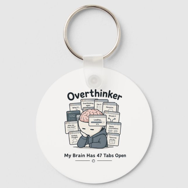 My Brain Has 47 Tabs Open Funny Overthinker Meme Key Ring (Front)