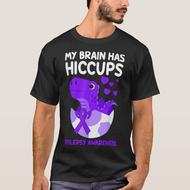 My Brain Has Hiccups Purple Ribbon Epilepsy T-Shirt (Front)