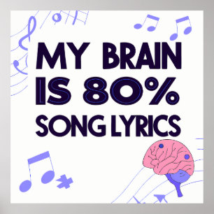 "My Brain Is 80% Song Lyrics" Graphic Poster