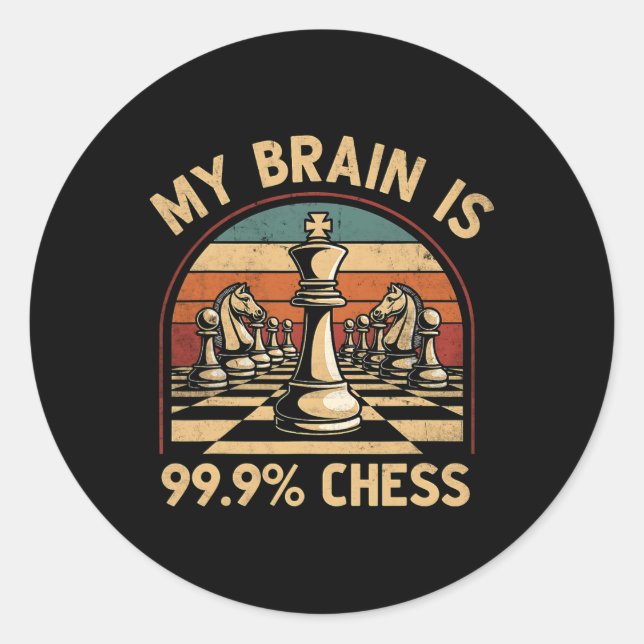 My Brain Is 99.9 Percent Chess Funny Retro Gamer V Classic Round Sticker (Front)