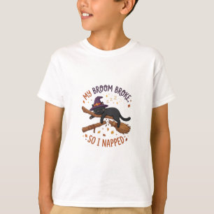 My Broom Broke So I Napped Funny Black Cat Witch T-Shirt