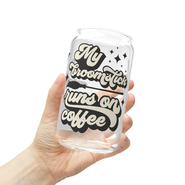 My Broomstick Runs On Coffee Mug, Halloween Cat Can Glass (Creator Uploaded)