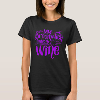 My Broomstick Runs on Wine Purple Halloween T-Shirt