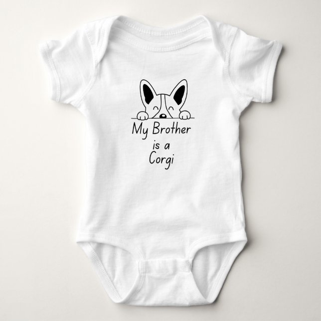 'My Brother is a Corgi' Playful Dog Loving Family Baby Bodysuit (Front)