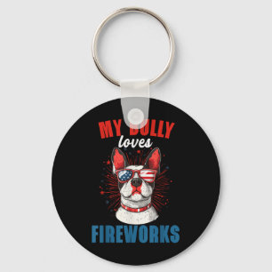 My Bully Loves Fireworks 4th Of July Patriotic Dog Key Ring