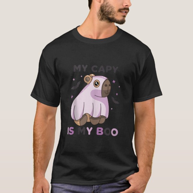 My Capy Is My Boo Spooky Season Ghost Halloween Gr T-Shirt (Front)
