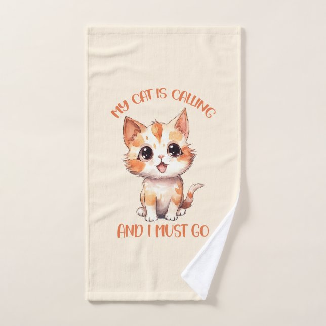 My Cat Is Calling Cute Orange Cat Bath Towel Set (Hand Towel)
