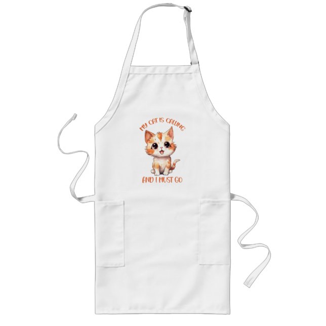 My Cat Is Calling Cute Orange Cat Long Apron (Front)