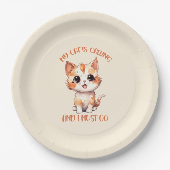 My Cat Is Calling Cute Orange Cat Paper Plate (Front)