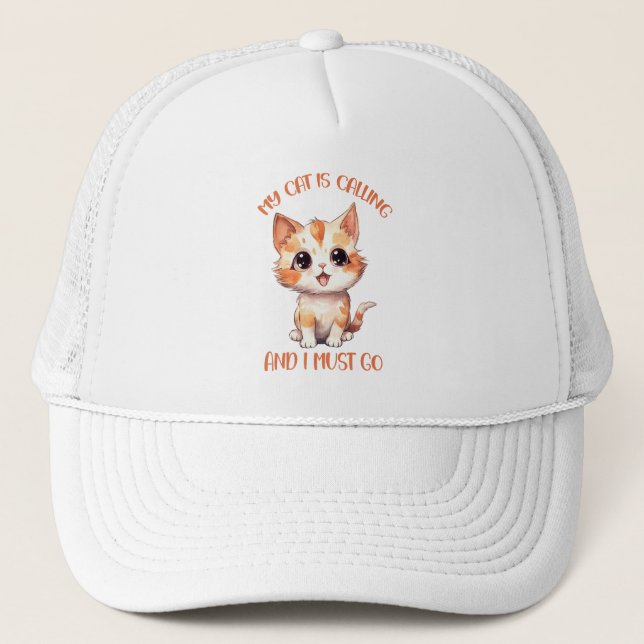 My Cat Is Calling Cute Orange Cat Trucker Hat (Front)