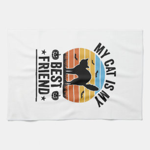 My Cat Is My Best Friend Vintage Cat Shirt Design_ Tea Towel