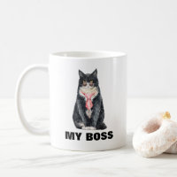 My cat is my boss sunglasses tie funny coffee mug