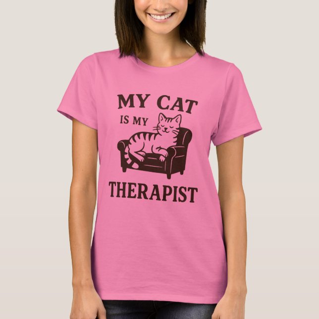 My Cat is My Therapist – Funny Cat Lover Tee (Front)