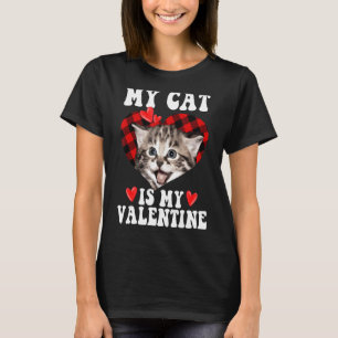 My Cat Is My Valentine Buffalo Plaid Heart Cat Gi T-Shirt