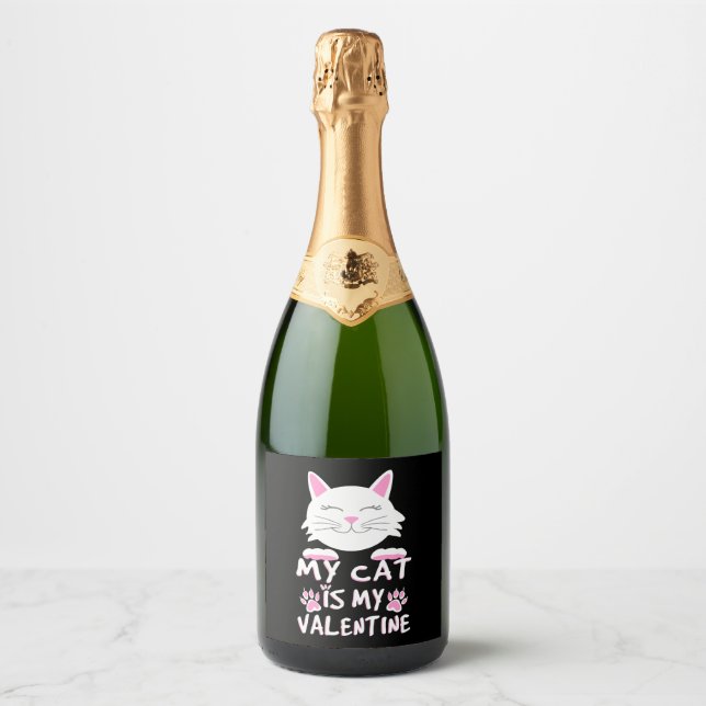 My Cat Is My Valentine    Sparkling Wine Label (Front)