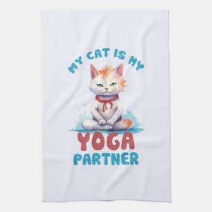 My Cat Is My Yoga Partner -Adorable Meditating Cat Tea Towel