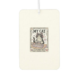 My Cat Is Player Two Cat Gamer Tech Vintage Vector Car Air Freshener