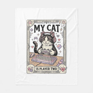 My Cat Is Player Two Cat Gamer Tech Vintage Vector Fleece Blanket