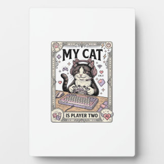 My Cat Is Player Two Cat Gamer Tech Vintage Vector Plaque