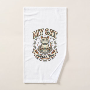 My Cat Judges You Cat Sarcasm Attitude Vintage Vec Hand Towel