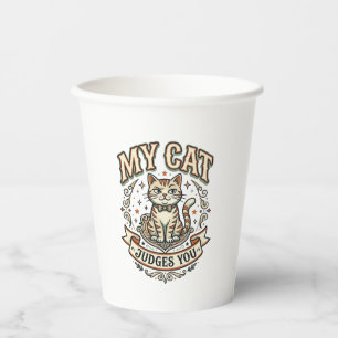 My Cat Judges You Cat Sarcasm Attitude Vintage Vec Paper Cups