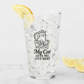 My Cat Lets Me Live Here – Funny Cat Lover Art Glass