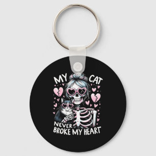 My Cat Never Broke My Heart Funny Skeleton Cat Val Key Ring