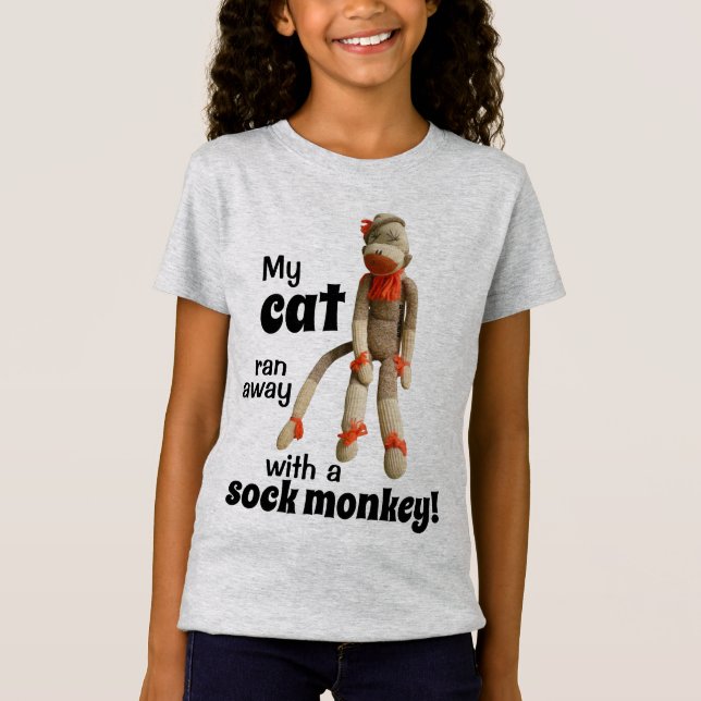 My Cat Ran Away With a Sock Monkey! Funny T Shirt (Front)