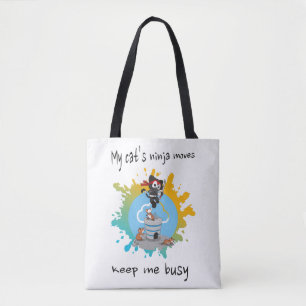 My cat’s ninja moves keep me busy athletic cat tote bag