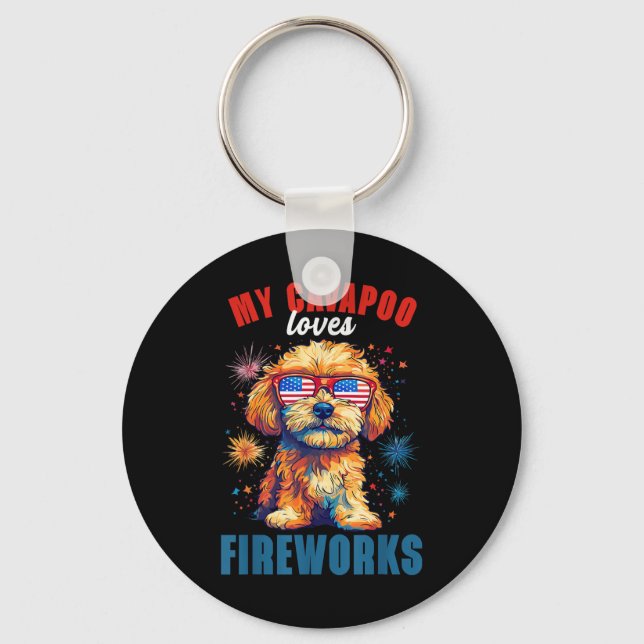 My Cavapoo Loves Fireworks 4th Of July Patriotic D Key Ring (Front)