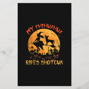 My Chihuahua Rides Shotgun Halloween Funny Dog Luv Stationery