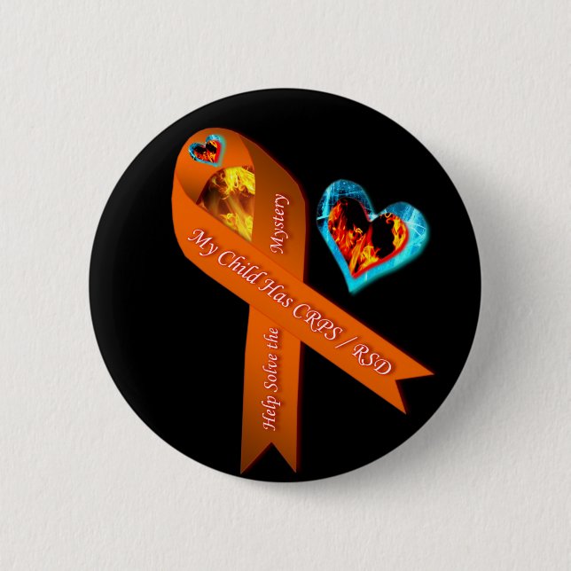 My Child Has CRPS RSD Fire Ice Hearts 6 Cm Round Badge (Front)
