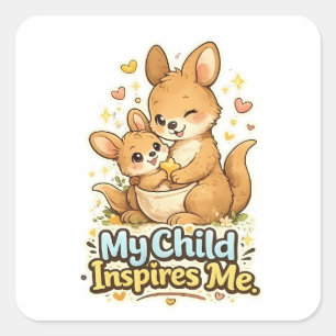 My Child Inspires Me – Proud Parent Kangaroo Square Sticker