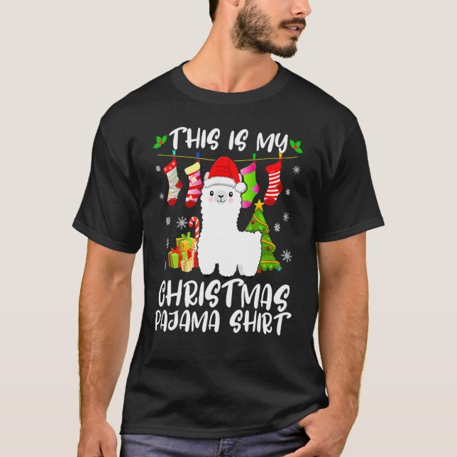 My Christmas Pajama Christmas Stocking Santa Llama T-Shirt (Front)