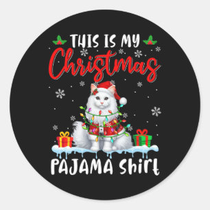 My Christmas Pajama Santa Cat Animals Xmas Lights  Classic Round Sticker