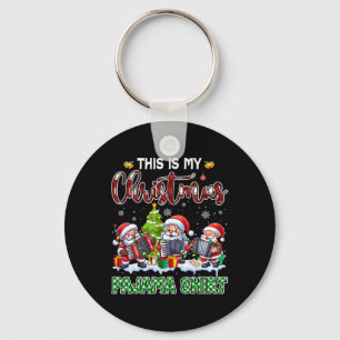 My Christmas Pajama Three Santa Playing Accordions Key Ring