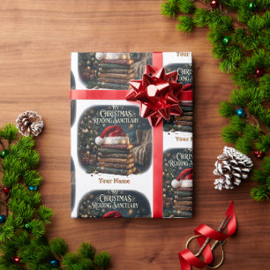 My Christmas Reading Santa Hat Book Stack Pattern Wrapping Paper