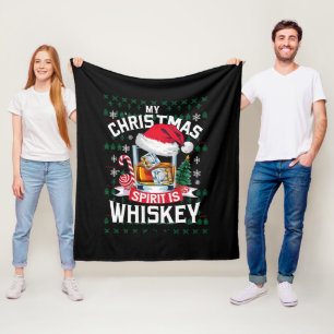 My Christmas Spirit Is Whiskey Ugly Sweater Xmas P Fleece Blanket