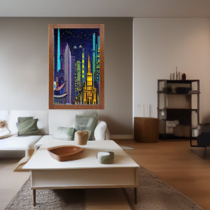 My city at Night time   AI Art Poster