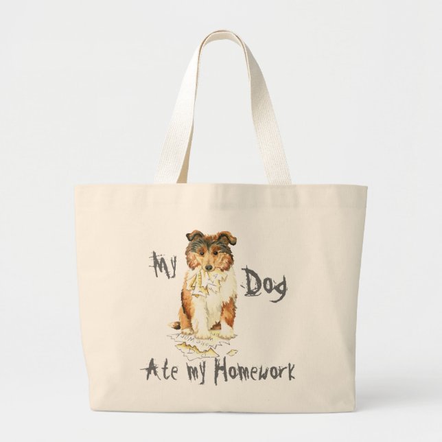 My Collie Ate My Homework Large Tote Bag (Front)